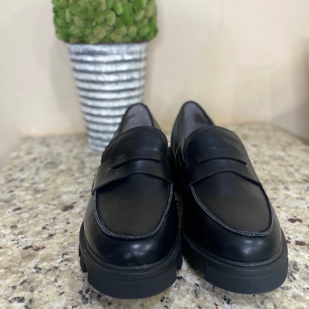 Crown Vintage Laney Black Lug Sole Penny Loafers Womens‎ Chunky Platform Shoes - Picture 2 of 7